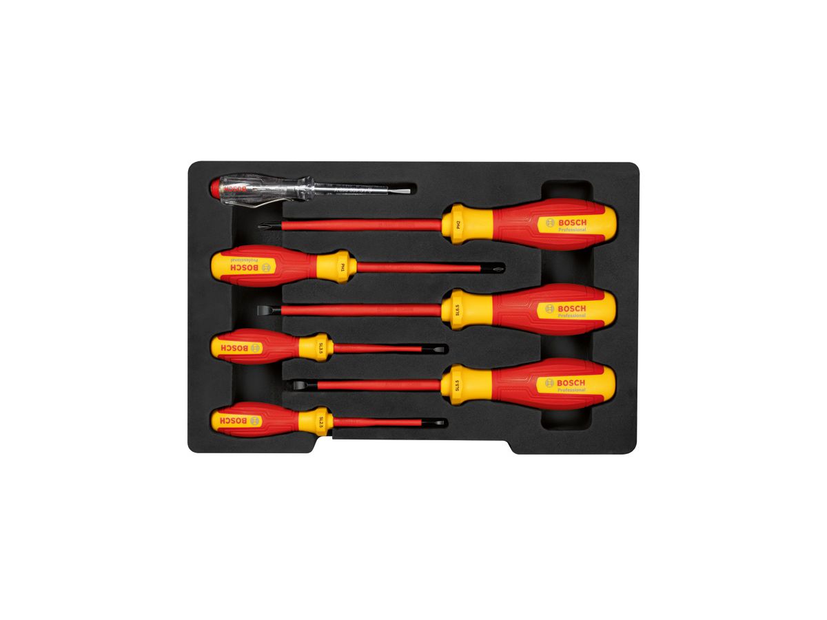 BOSCH VDE Schraubendreher-Set PH/SL SL 2,5/3,5/5,5/6,5/PH 1/2, Phasenprüfer