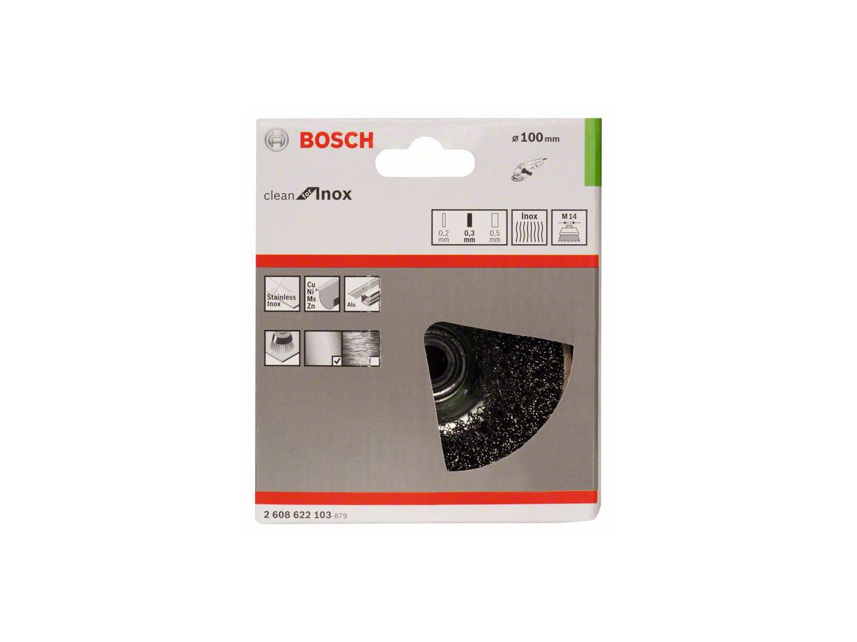 BOSCH Topfbürste M14 100 mm gewellt, 0,3 mm, INOX