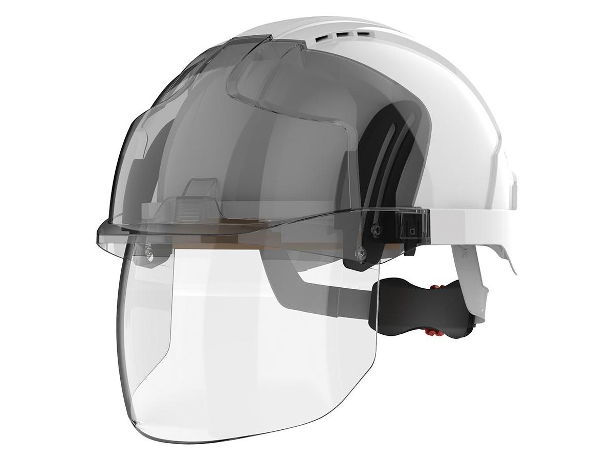 JSP EVO VISTA Shield Helm, weiß mit integriertem Helm-Visier, Drehrad