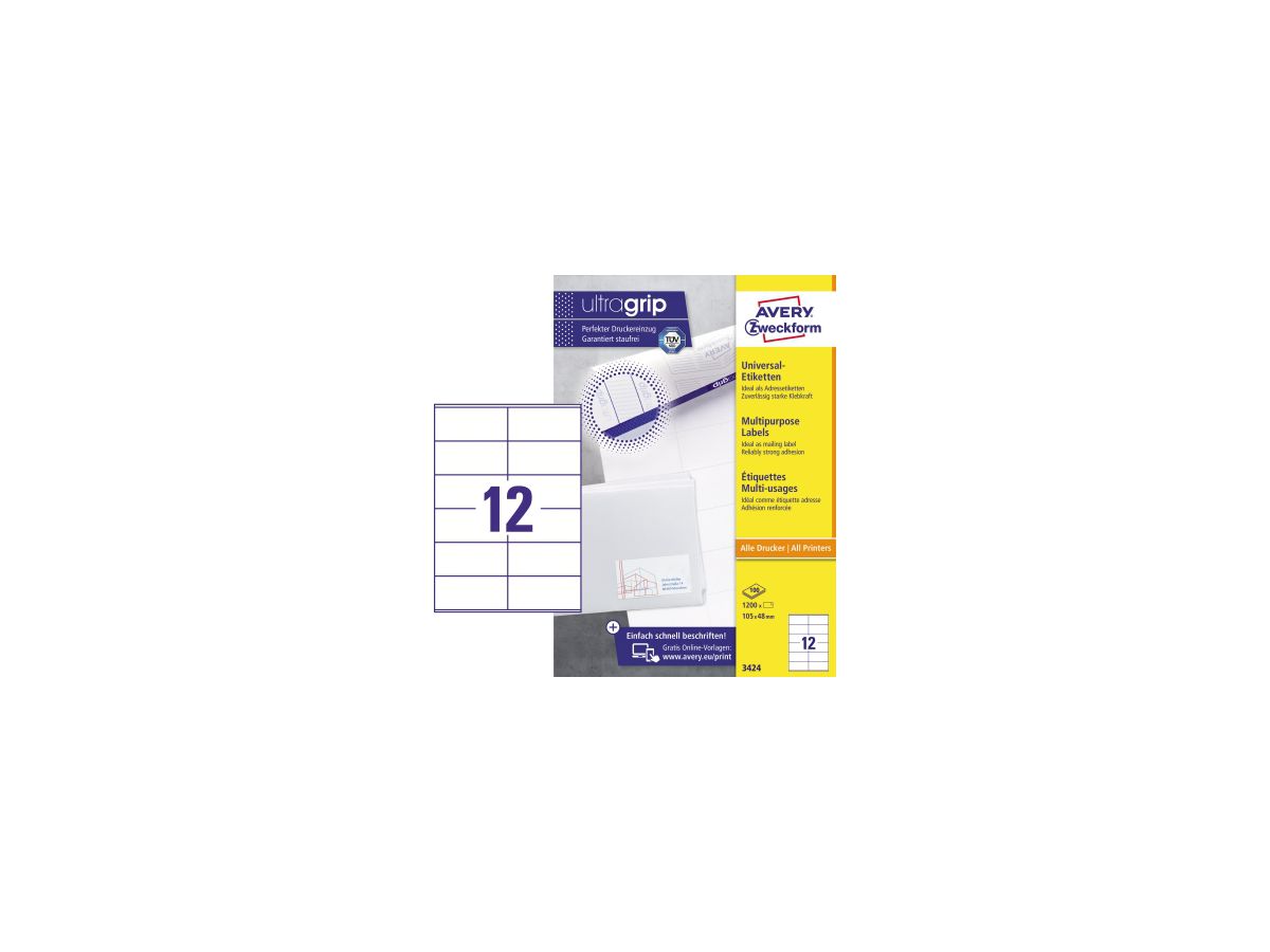 Avery Zweckform Universaletikett 3424 105x48mm weiß 1.200 St./Pack.