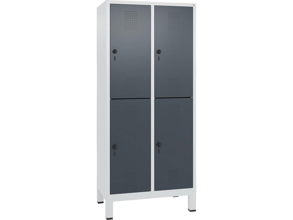 C+P Doppelst. Schrank EVOLO, Füße 1850x810x500mm, 7035/7016, 2x2 Abteile