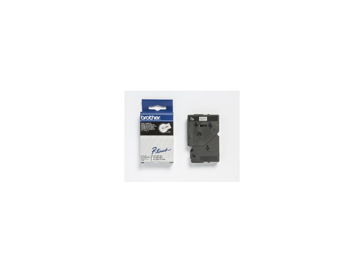P-touch Schriftbandkassette TC291 9mmx7,7m laminiert sw auf ws