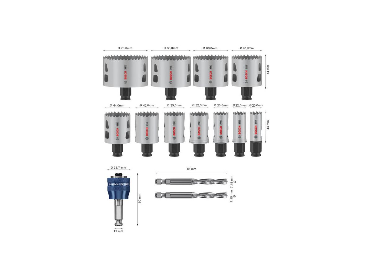 BOSCH PRO Lochsäge-Set Multi Material 20,22,25,32,35,40,44,51,60,68,76 mm
