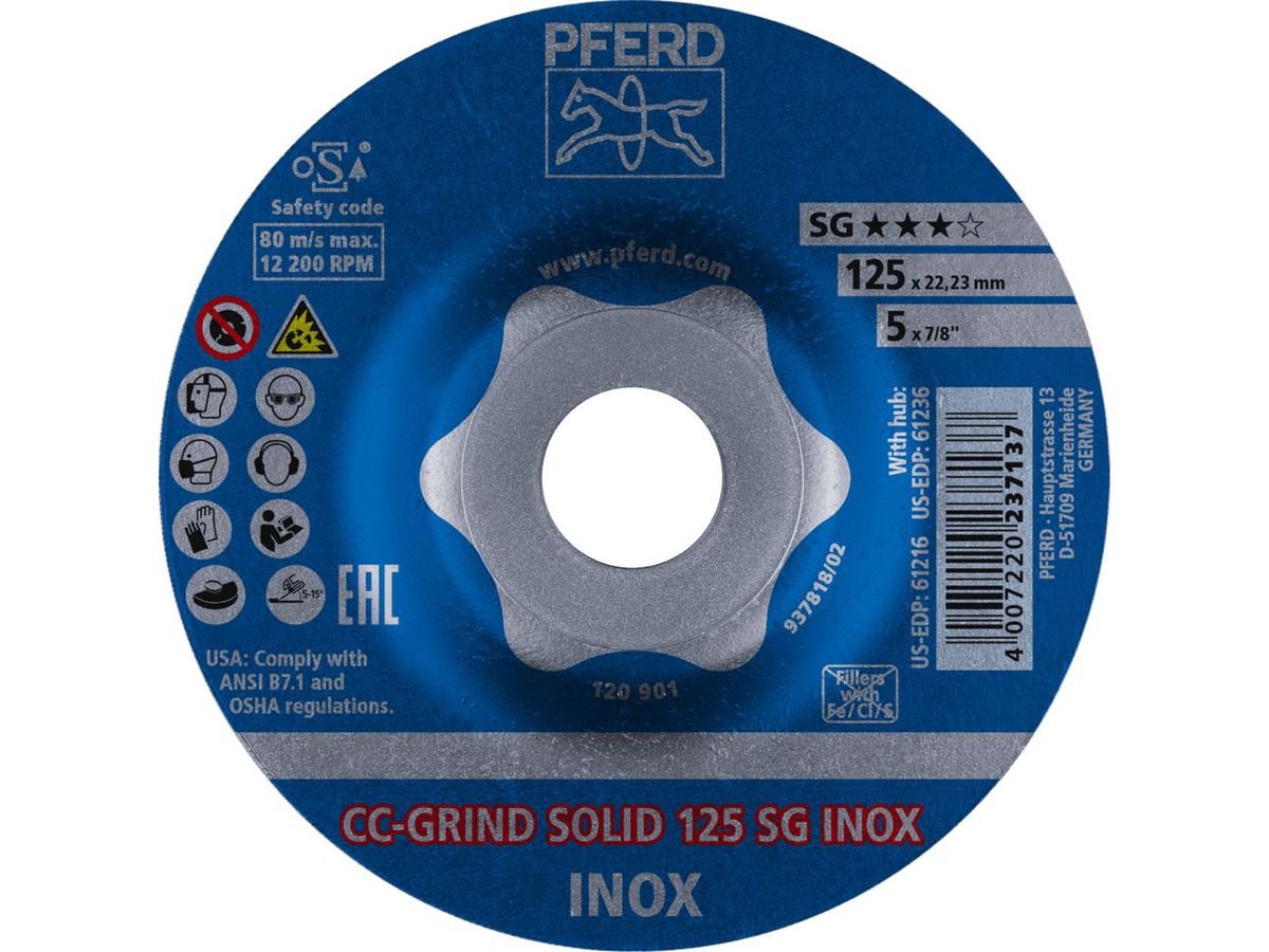 PFERD Schleifscheibe CC-GRIND-SOLID SG INOX, 125mm