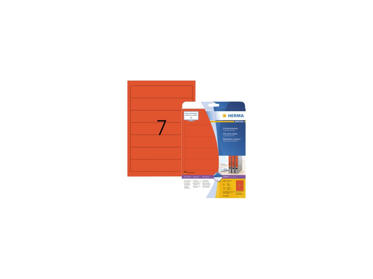 HERMA Ordneretikett 5092 kurz/schmal sk rot 140 St./Pack.
