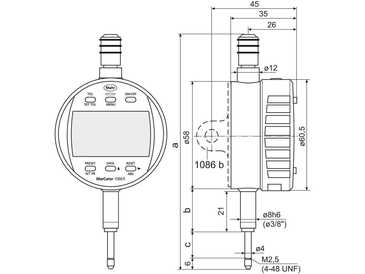 1086 R-HR elektr. Messuhr 12,5 mm (.5") 0,0001 mm