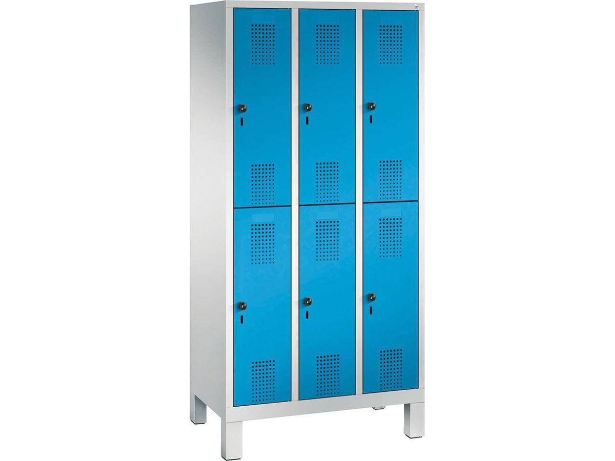 C+P Doppelst. Schrank EVOLO, Füße 1850x900x500mm, 7035/5012, 3x2 Abteile