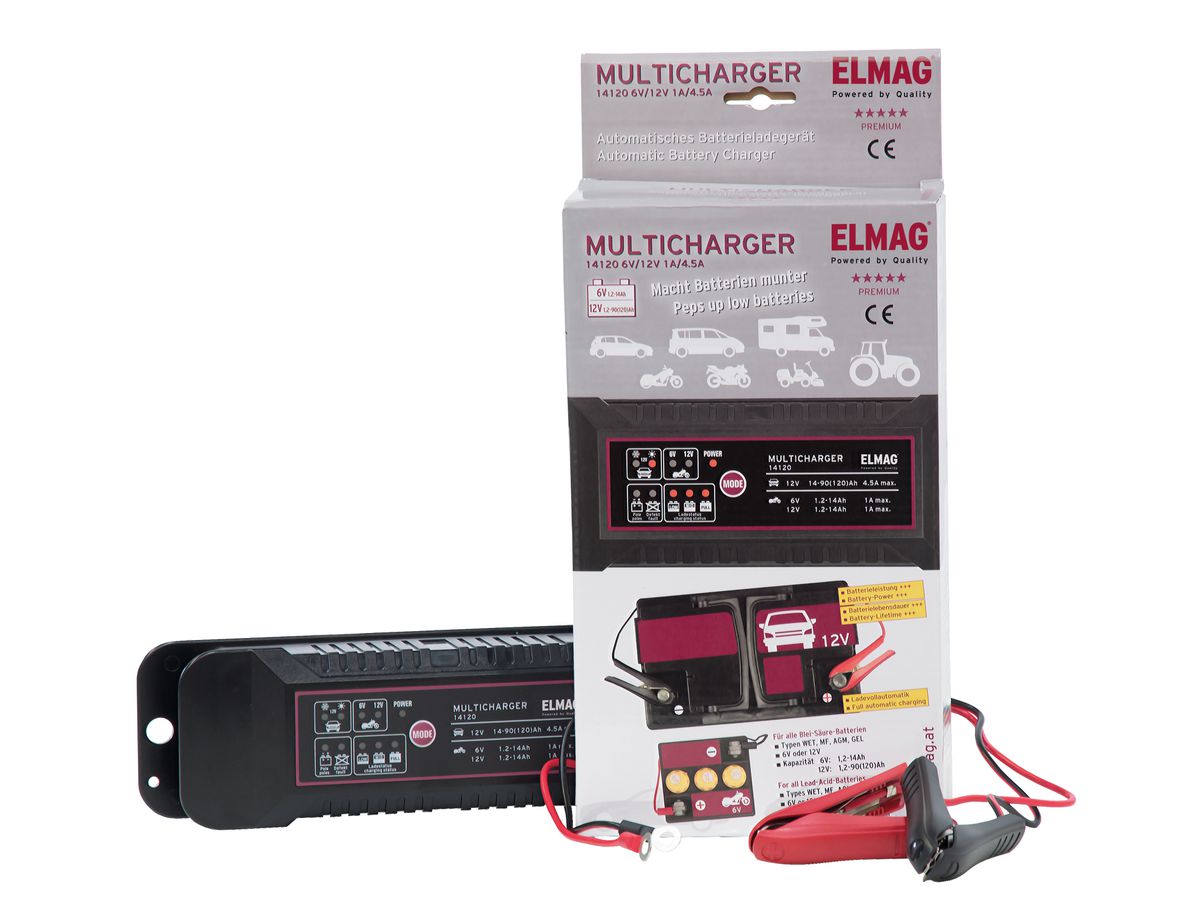 ELMAG Automat.-Batterieladegerät 6/12 V. MULTICHARGER 14120, max. 1,0/4,5 A.