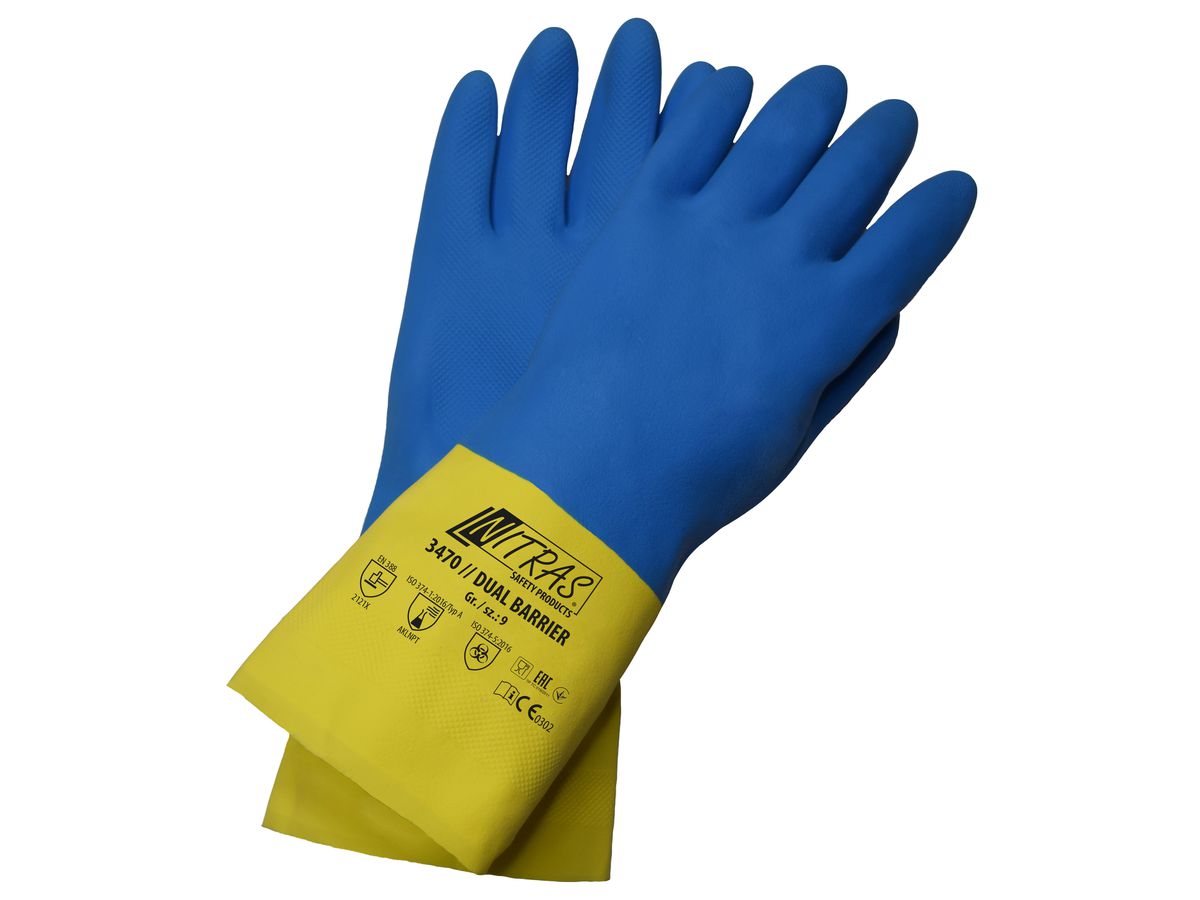 NITRAS Dual Barrier Latex-Neoprene 3470 Chemikalienhandschuh, gelb/blau, Gr. 9