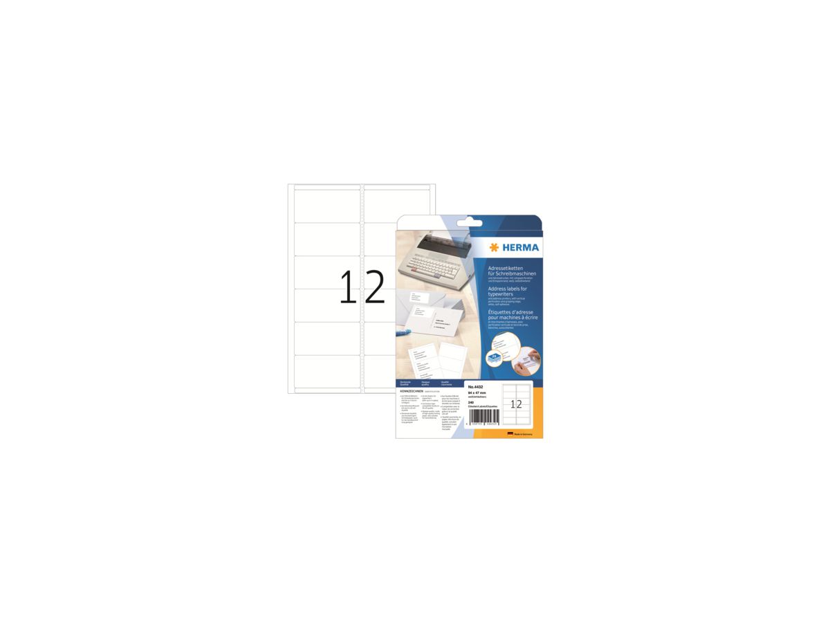 HERMA Adressetikett 4432 94x47mm sk weiß 240 St./Pack.