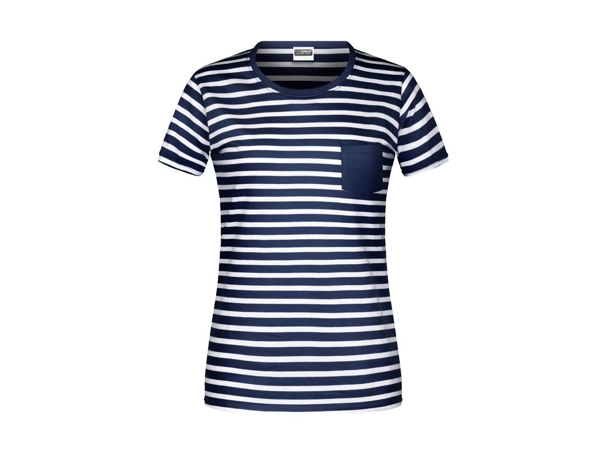 JN Ladies' T-Shirt Striped 8027 navy/white, Größe L