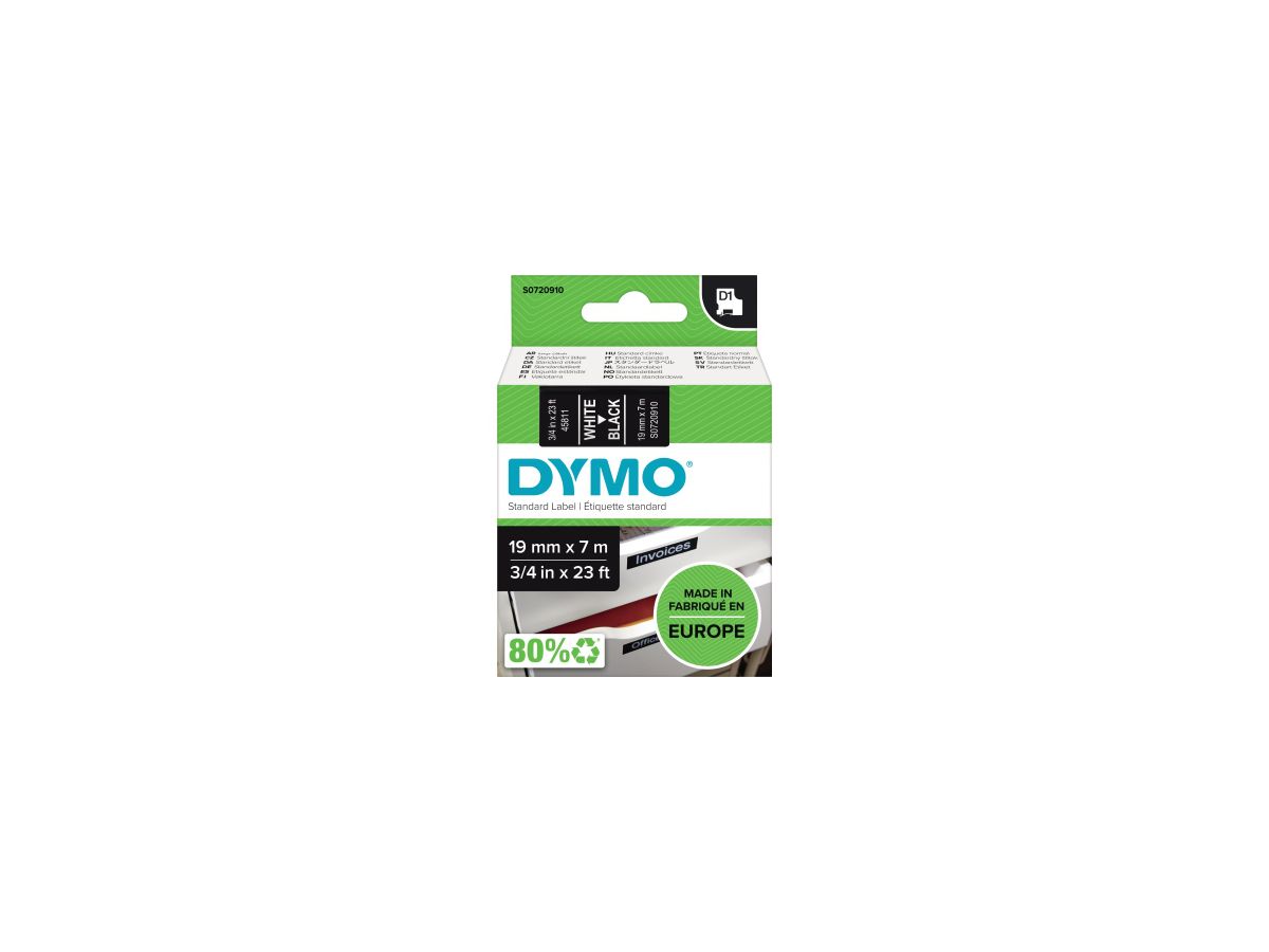 DYMO Schriftbandkassette D1 S0720910 19mmx7m ws auf sw