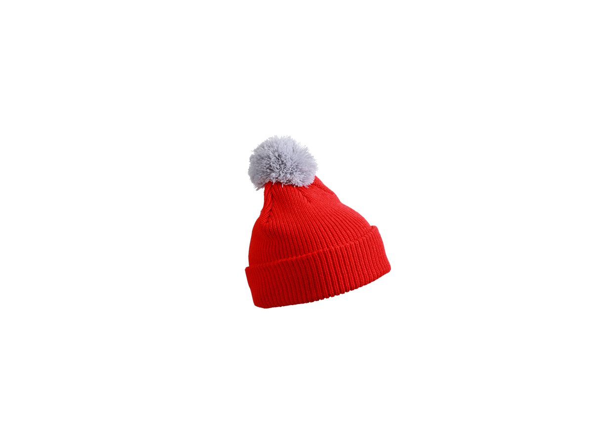 mb Pompon Hat with Brim MB7967 100%PAC, tomato/silver, Größe one size