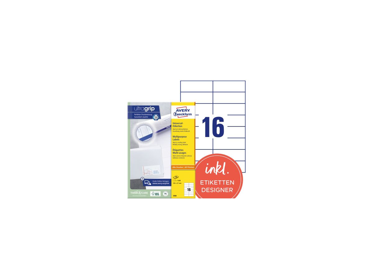 Avery Zweckform Universaletikett 3484 105x37mm weiß 1.600 St./Pack.