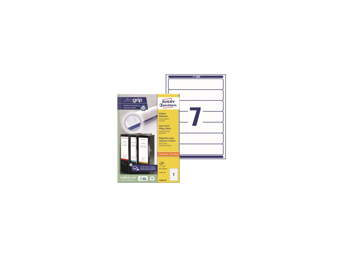 Avery Zweckform Ordneretikett L4760-100 38x192mm ws 700 St./Pack.