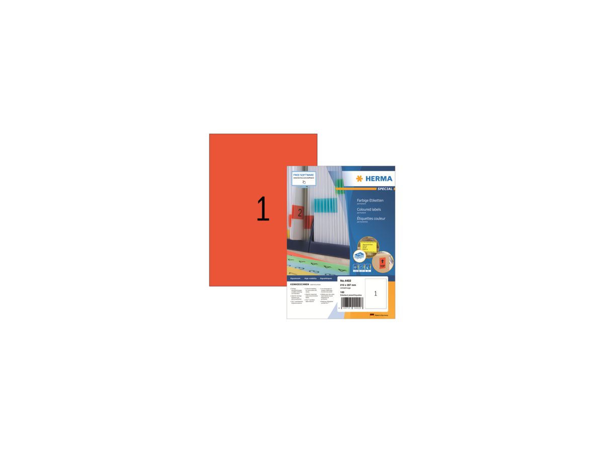 HERMA Etikett SPECIAL 4402 210x297mm rot 100 St./Pack.