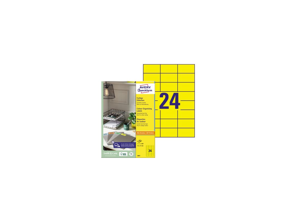 Avery Zweckform Universaletikett 3451 70x37mm gelb 2.400 St./Pack.