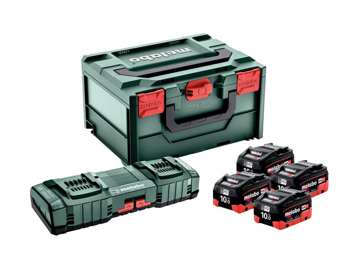 Metabo Basis-Set 4x18V LiHD Akku 10,0Ah +Ladeg.ASC145DUO in MetaBox