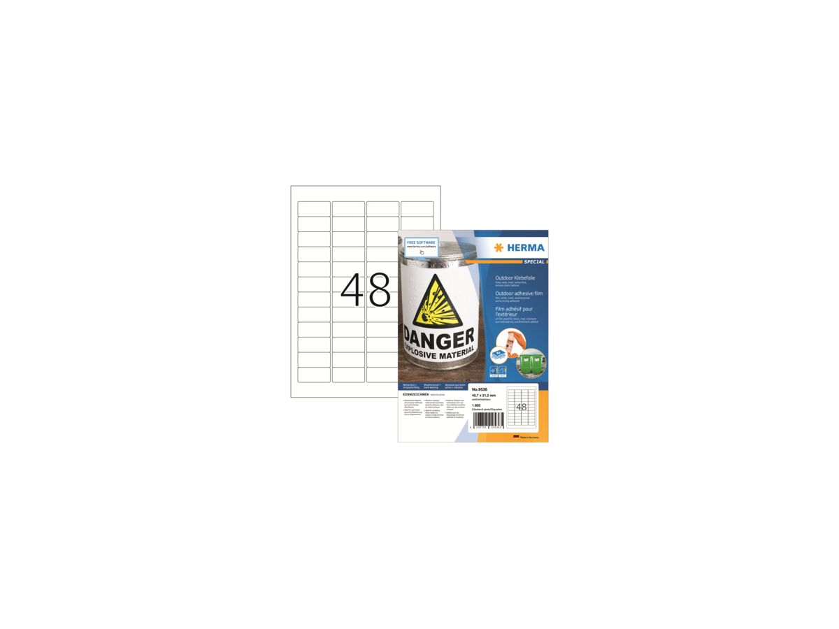 HERMA Etikett Outdoor 9536 45,7x21,2mm weiß 1.920 St./Pack.