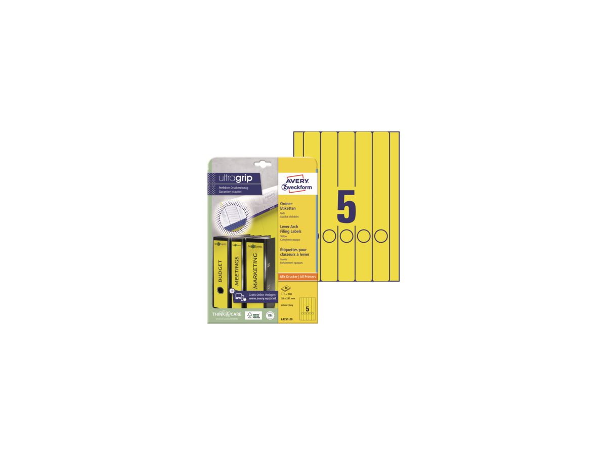Avery Zweckform Ordneretikett L4751-20 38x297mm ge 100 St./Pack.