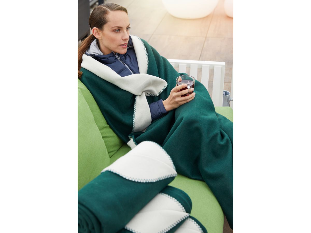 JN Bonded Fleece Blanket JN952 100%PES, dark-green/cream, Gr. one size