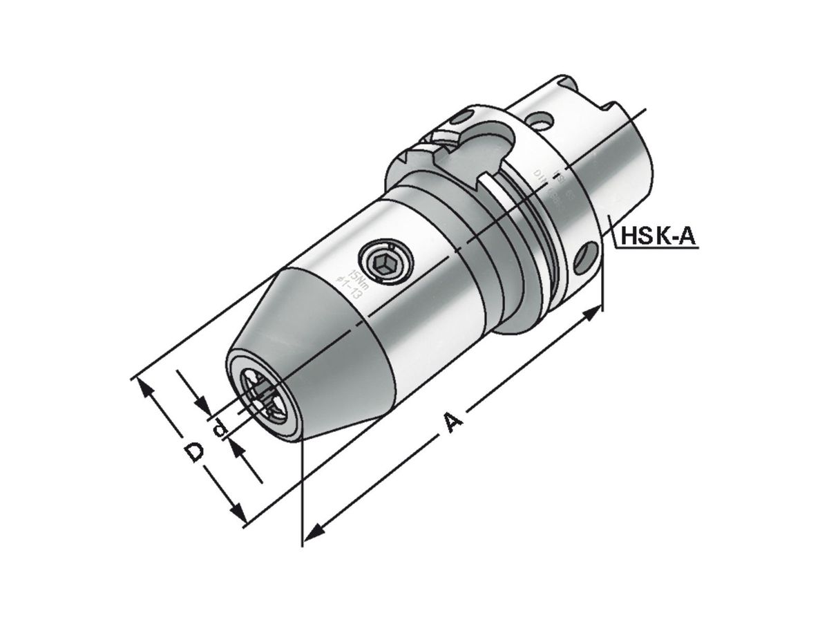 CNC-Bohrfutter DIN69893A HSK-A63 re/li 1-13mm 104mm lang