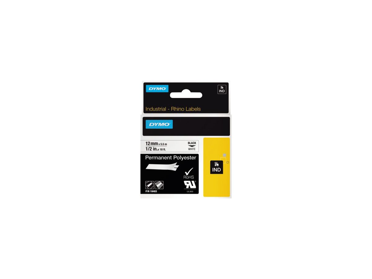DYMO Schriftbandkassette Rhino ID1 18483 12mmx5,5m sw auf ws