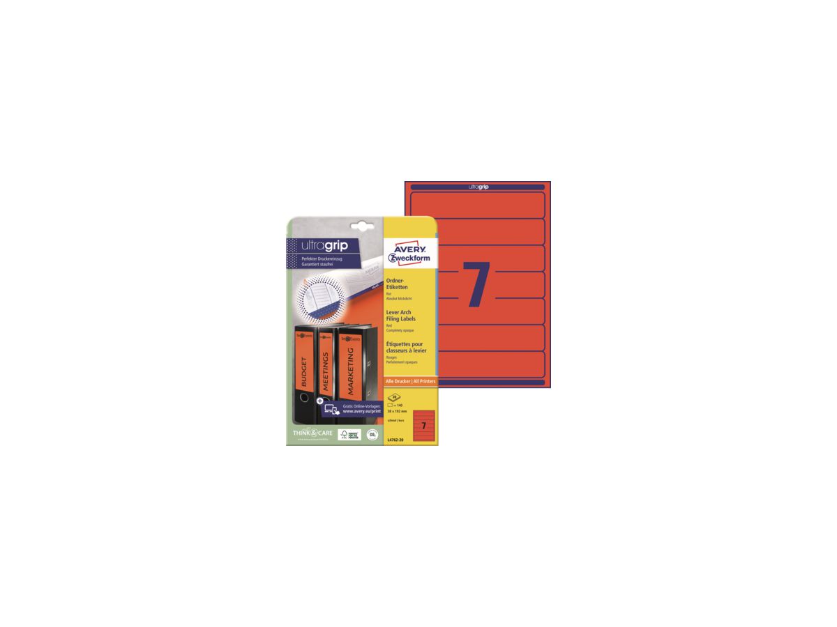 Avery Zweckform Ordneretikett L4762-20 38x192mm rt 140 St./Pack.