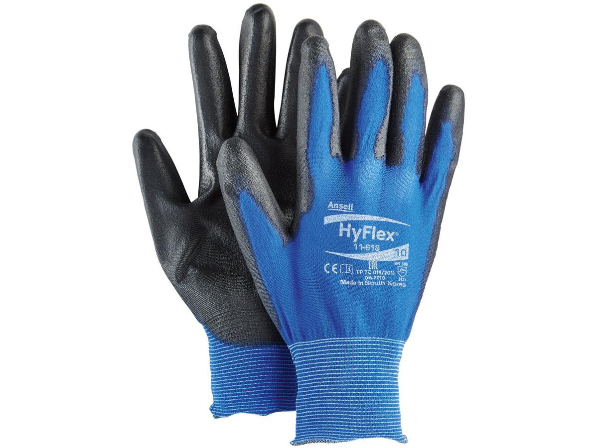 Feinstrickhandschuh HyFlex® 11-618 blau/ schwarz, Gr. 10