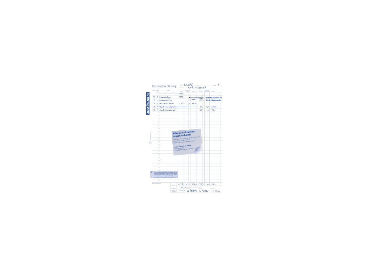 Avery Zweckform Kassenabrechnung 427 DIN A4 2x50Blatt