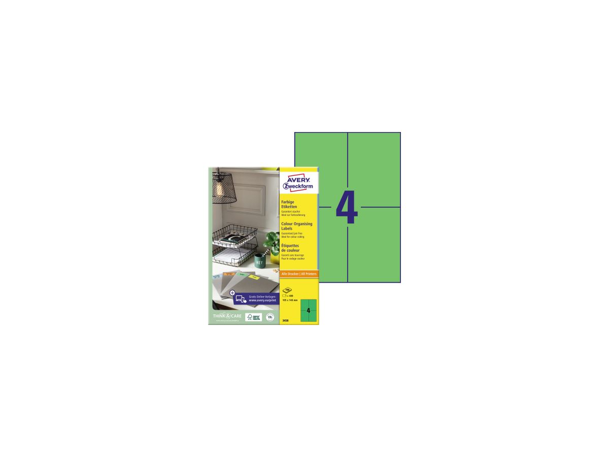 Avery Zweckform Universaletikett 3458 105x148mm grün 400 St./Pack