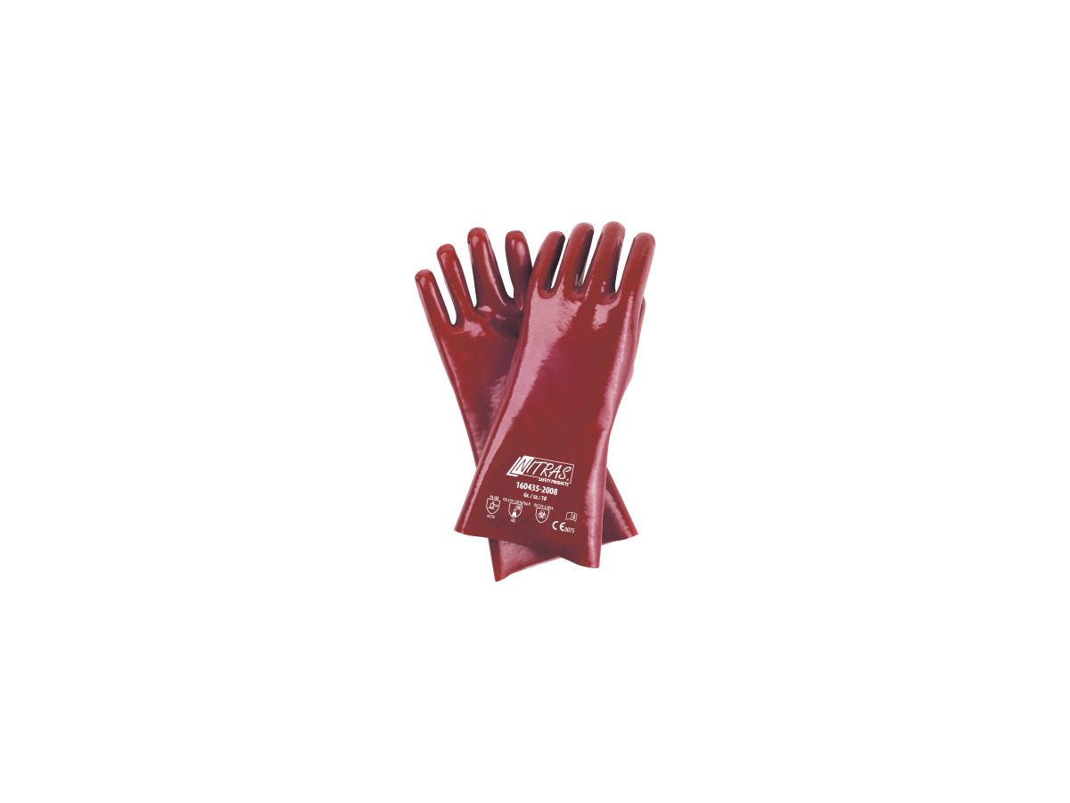 Nitras 160435 PVC Handschuh Gr. 10 doppelt getaucht, vollbeschichtet, rot