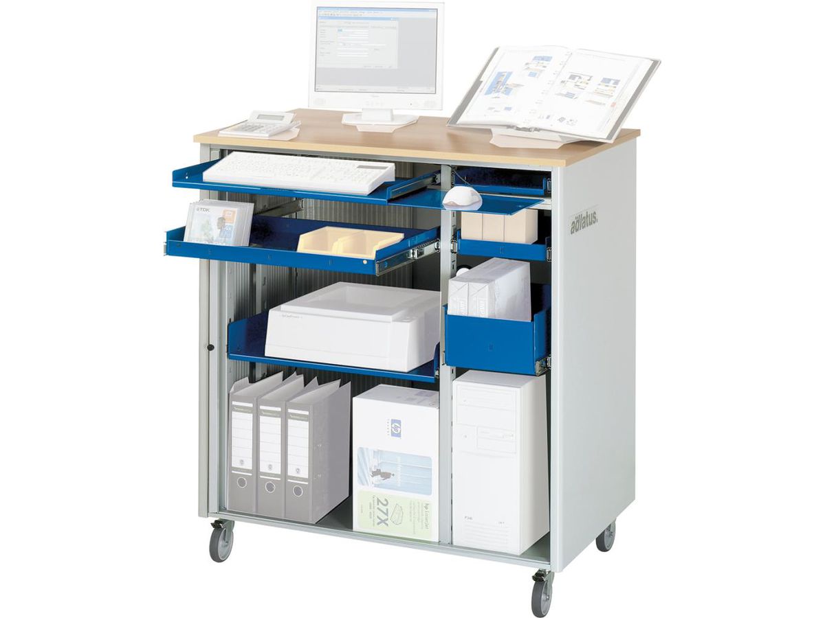 Comp.-Sationen 1030x660x1100mm mobil m. Holzplatte  Ral7035/5012