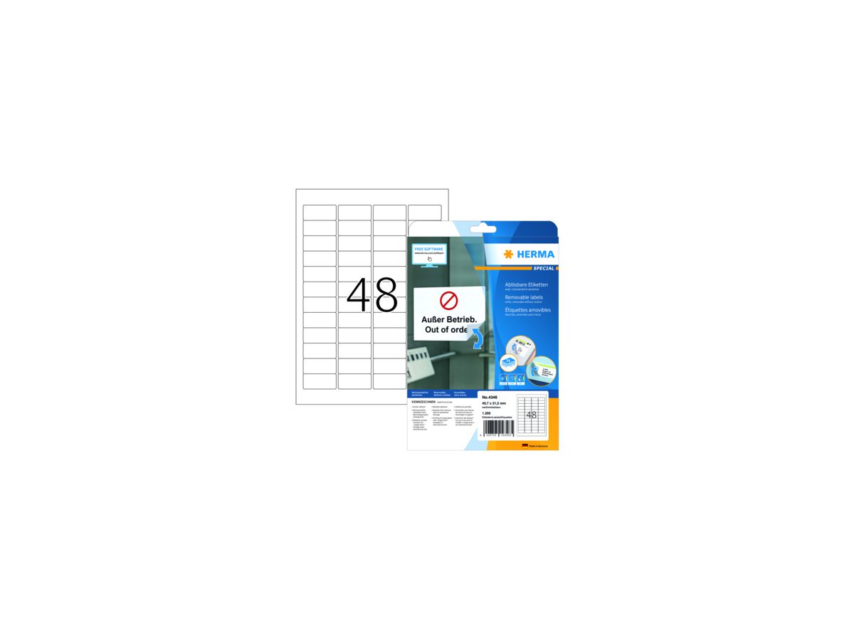 HERMA Etikett 4346 45,7x21,2mm weiß 1.200 St./Pack.