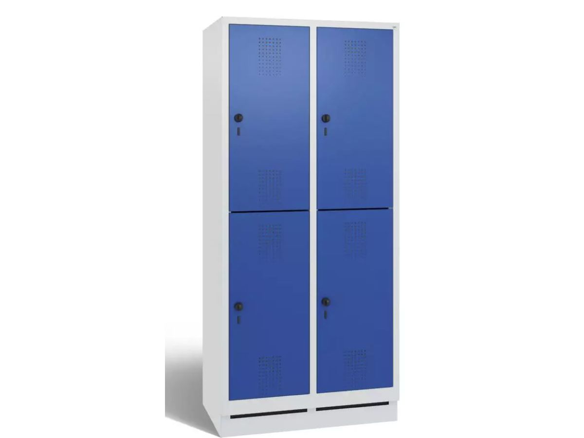 C+P Doppelst. Schrank EVOLO, Sockel 1800x810x500mm, 7035/5010, 2x2 Abteile