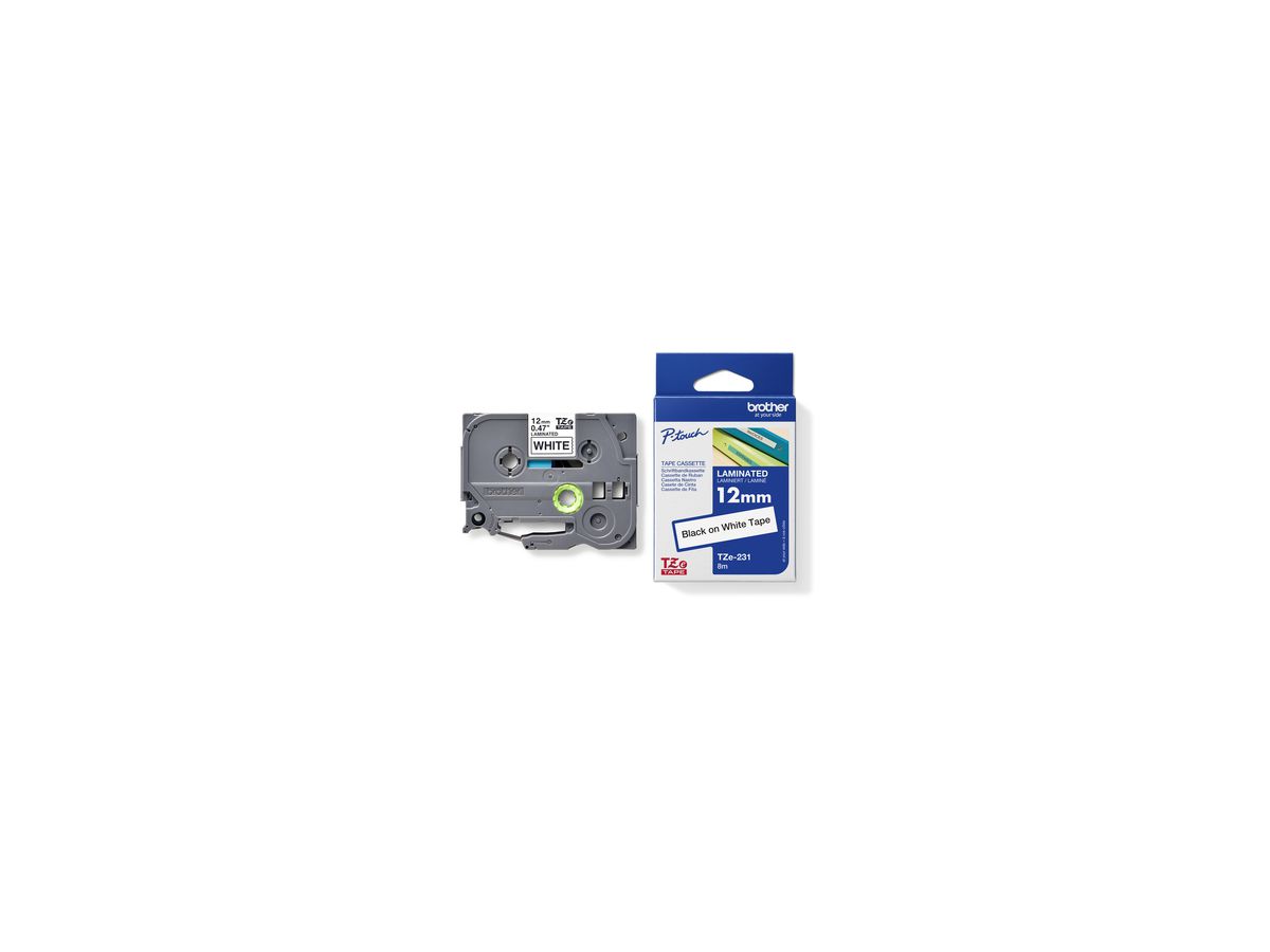 P-touch Schriftbandkassette TZE231 12mmx8m laminiert sw auf ws