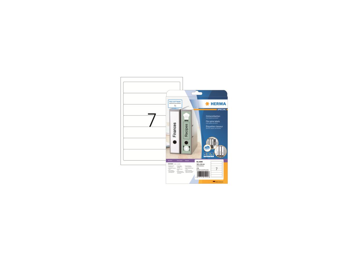 HERMA Ordneretikett 5090 schmal/kurz sk weiß 175 St./Pack.