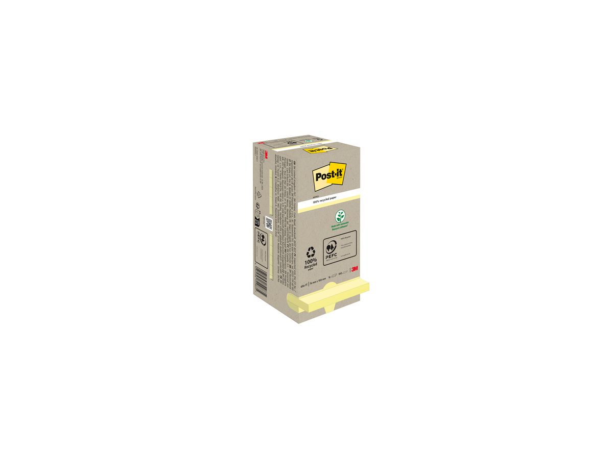 Post-it Haftnotiz Recycling Notes 654-1T 76x76mm gelb 16 St./Pack.