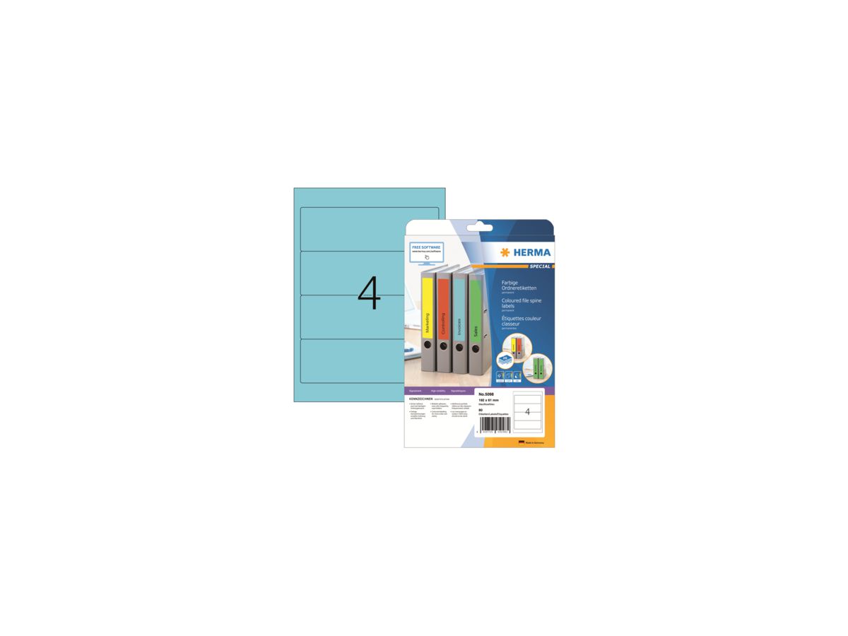 HERMA Ordneretikett 5098 192x61mm sk blau 80 St./Pack.