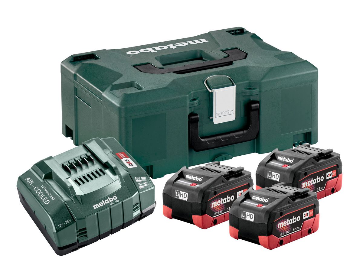Metabo Basis Set 3x LiHD 5.5 Ah + Ladegerät ASC 30-36V