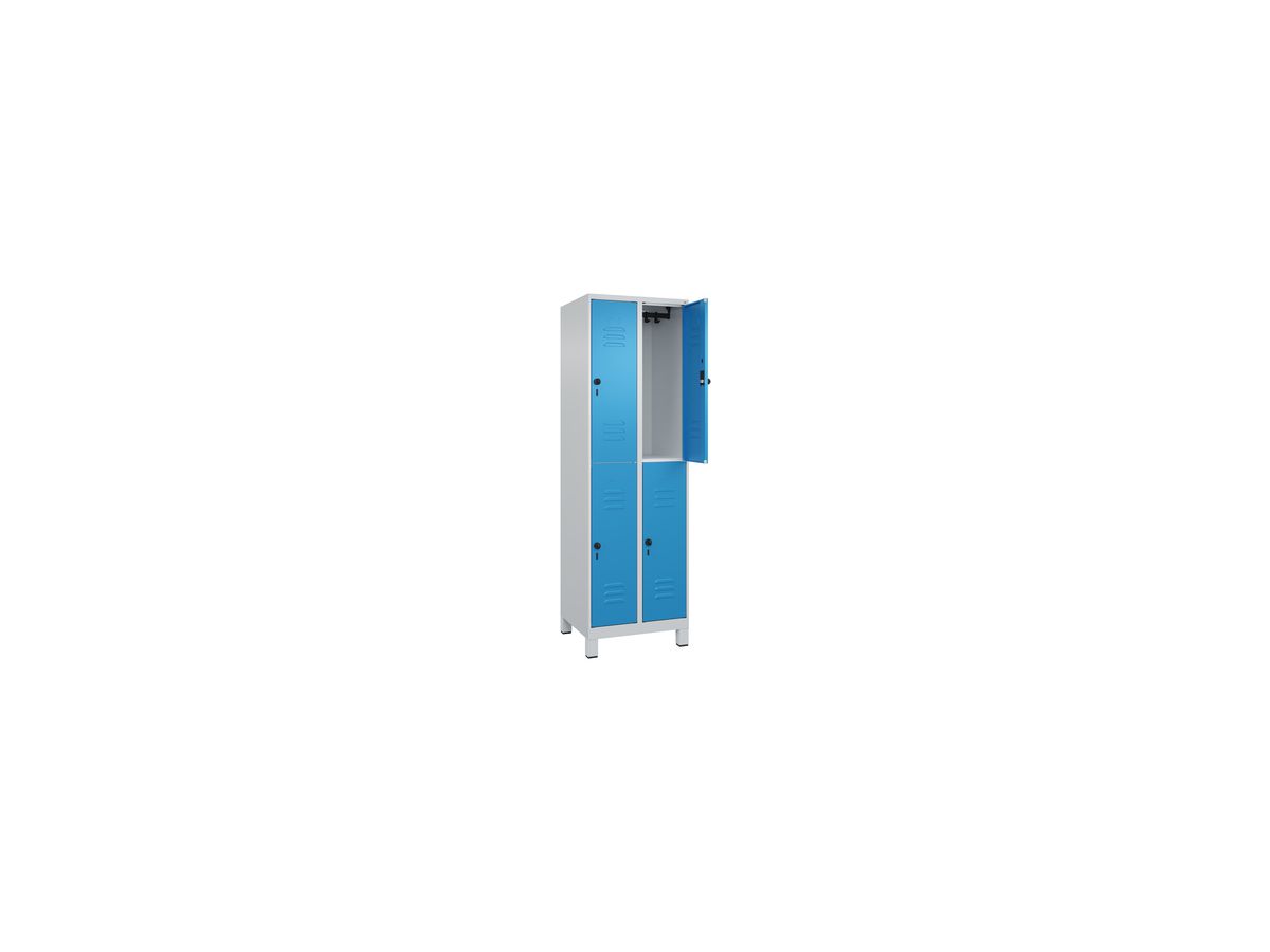 C+P Doppelst. Schrank CLASSIC, Füße 1950x600x500mm, 7035/5012, 2x2 Fächer