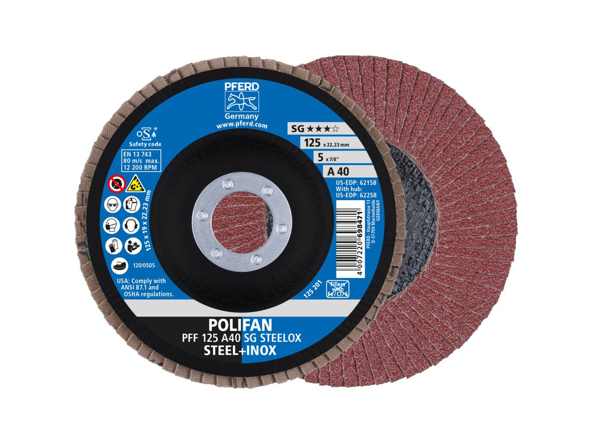 PFERD Fächerschleifscheibe Korund 125x22mm gerade