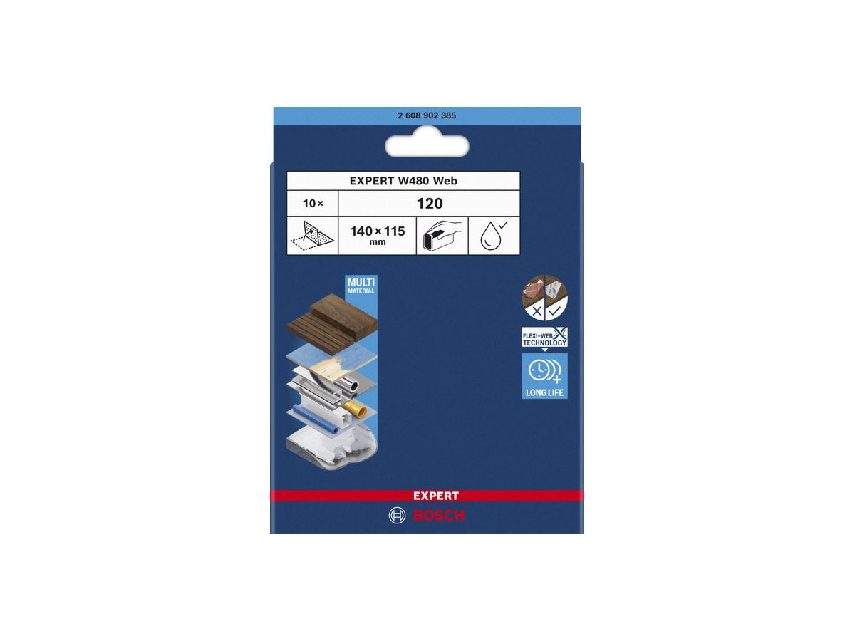BOSCH Handschleifbatt Expert W480, WEB 115x140 mm, G120, VE 10