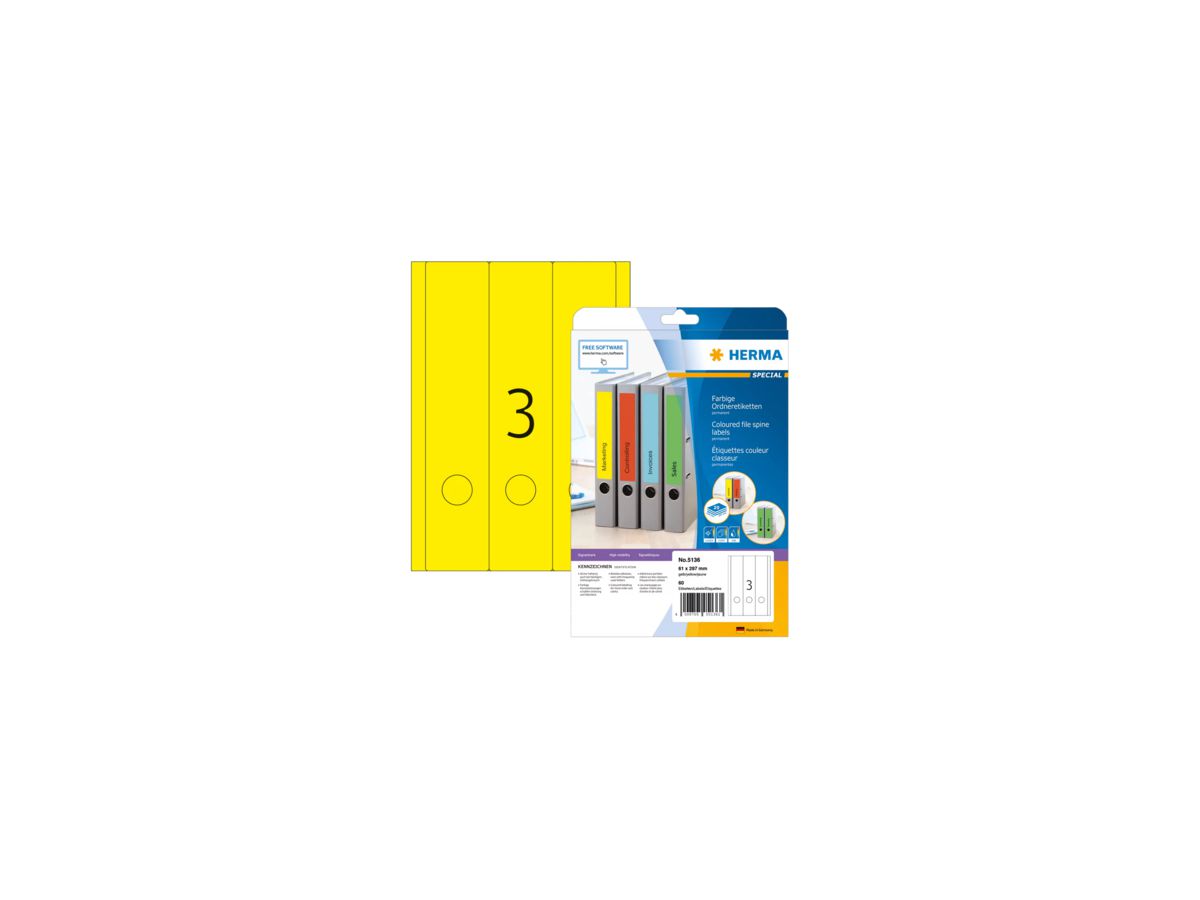 Etikett 61x297mm Ordner A4 gelb lang 60Et 20Bl 3Et Bl SuperPrint