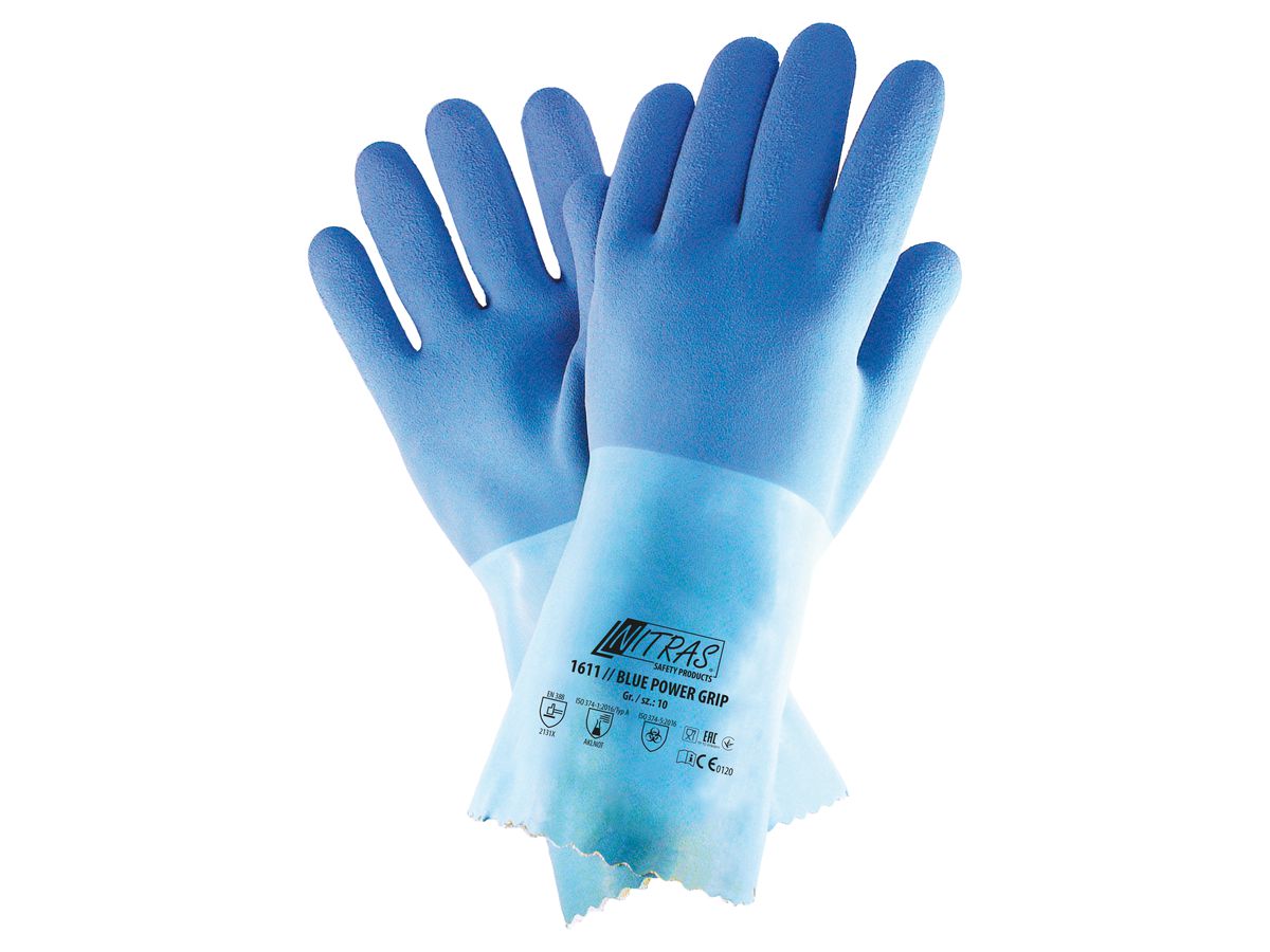 NITRAS Chemikalienschutzhandschuh Blue Power Grip, Latex, Nr. 1611, Gr. 10