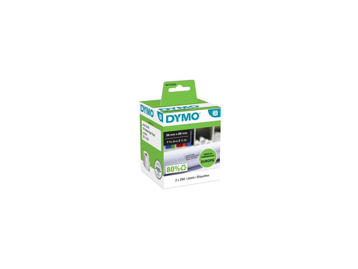 DYMO Adressetikett S0722400 89x36mm ws 2x260 St./Pack.