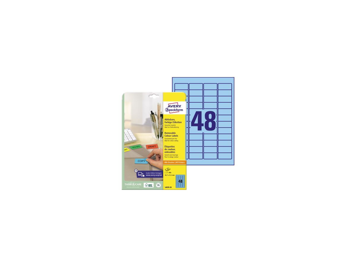 Avery Zweckform Etikett L6039-20 45,7x21,2mm blau 960 St./Pack.