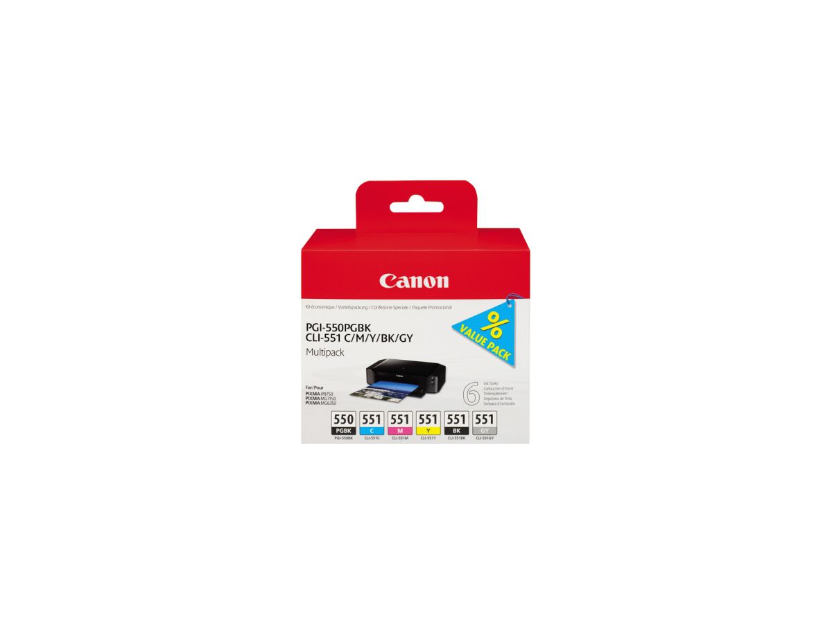 Canon Tintenpatrone PGI550/CLI551 6496B005 sw/c/m/y/gr 6 St./Pack.