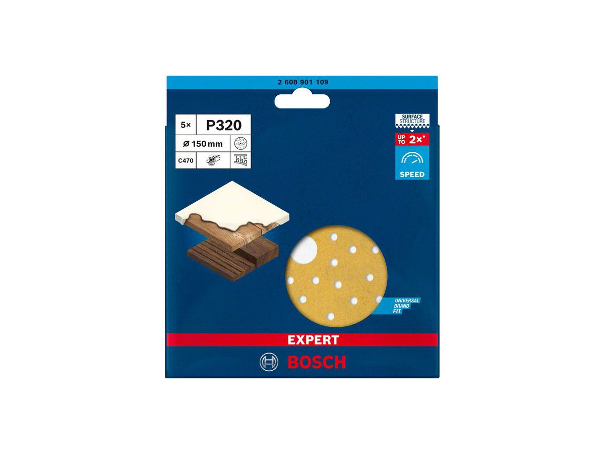 BOSCH Schleifblatt C470 EXPERT, Mehrloch 150 mm, K 320, VE 5