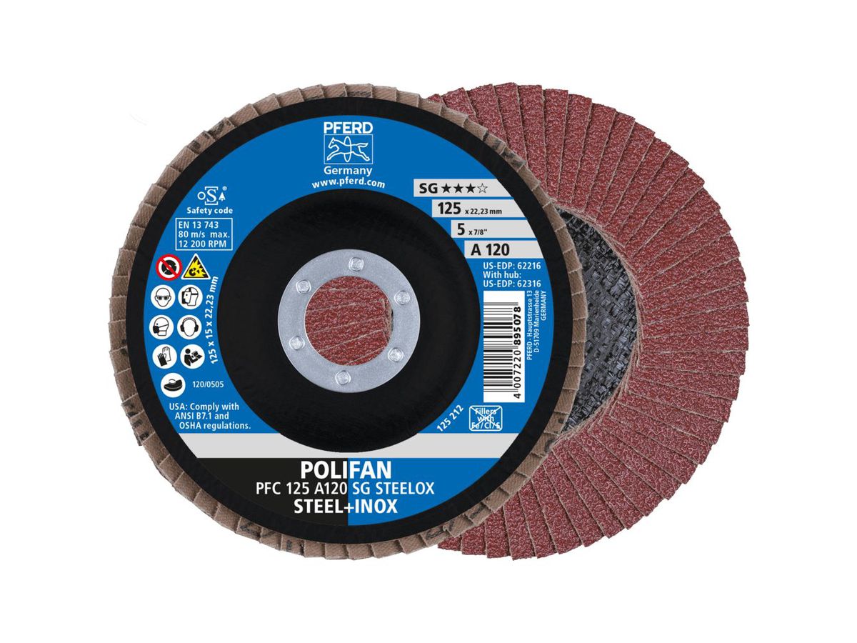 PFERD Fächerschleifscheibe Korund 125x22mm gewölbt K120